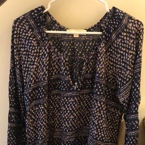 Navy blue long sleeve blouse with pattern